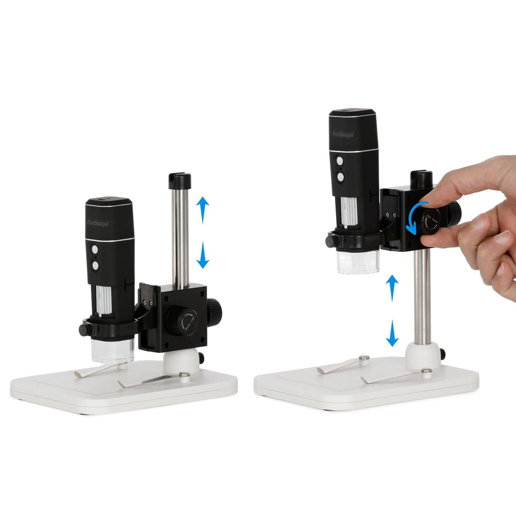 AmScope HHD Series Wi-Fi & USB Handheld Microscope on Table Stand