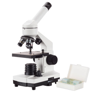 AmScope M110 Series Cordless LED Metal Frame Compound Microscope 40X-1000X Magnification with 10pc Slides