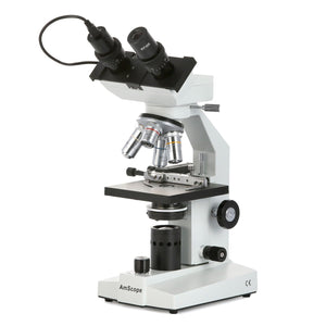 AmScope B100 Series Biological Binocular Compound Microscope 40X-2000X Magnification with LED, Mech. Stage and 3MP Digital Eyepiece