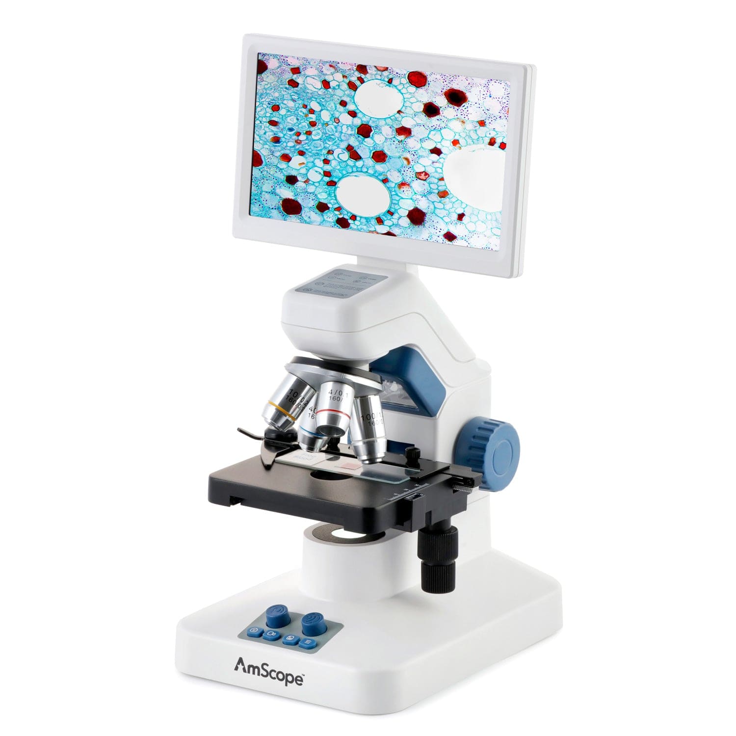 AmScope Full HD 7" Digital Compound Microscope w/ Mechanical Stage, 4 Objectives, and 32GB MicroSD Card