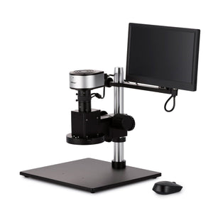 AmScope DM650 Series Digital Video Inspection Digital Microscope HD 0.6X-5X Magnification on Table Stand with Smart Motorized Auto-Zoom + 11.6