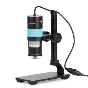 AmScope HHD Series 8.3 MP Professional Polarizing Handheld Digital USB Microscopes with 10X-280X Magnification, LED Ring Illuminator, and Table Stand