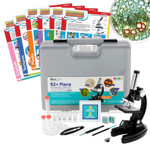 IQCrew By AMSCOPE Strater KIDS Student Compound Microscope Kit 120X-240X-300X-480X-600X-1200X Magnificaiton with Metal Arm and Experiment Cards