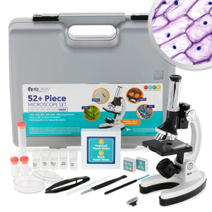 IQCrew By AmScope M30 Series 52-pcs STEM Microscope Kit for Kids 120X-1200X Magnification with Metal Body, Plastic Slides, LED Light and Storage Box