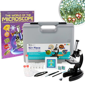 IQCrew by AMSCOPE KIDS Starter Monocular Compound Microscope 120X-240X-300X-480X-600X-1200X Magnification With Metal Arm and Microscope Book