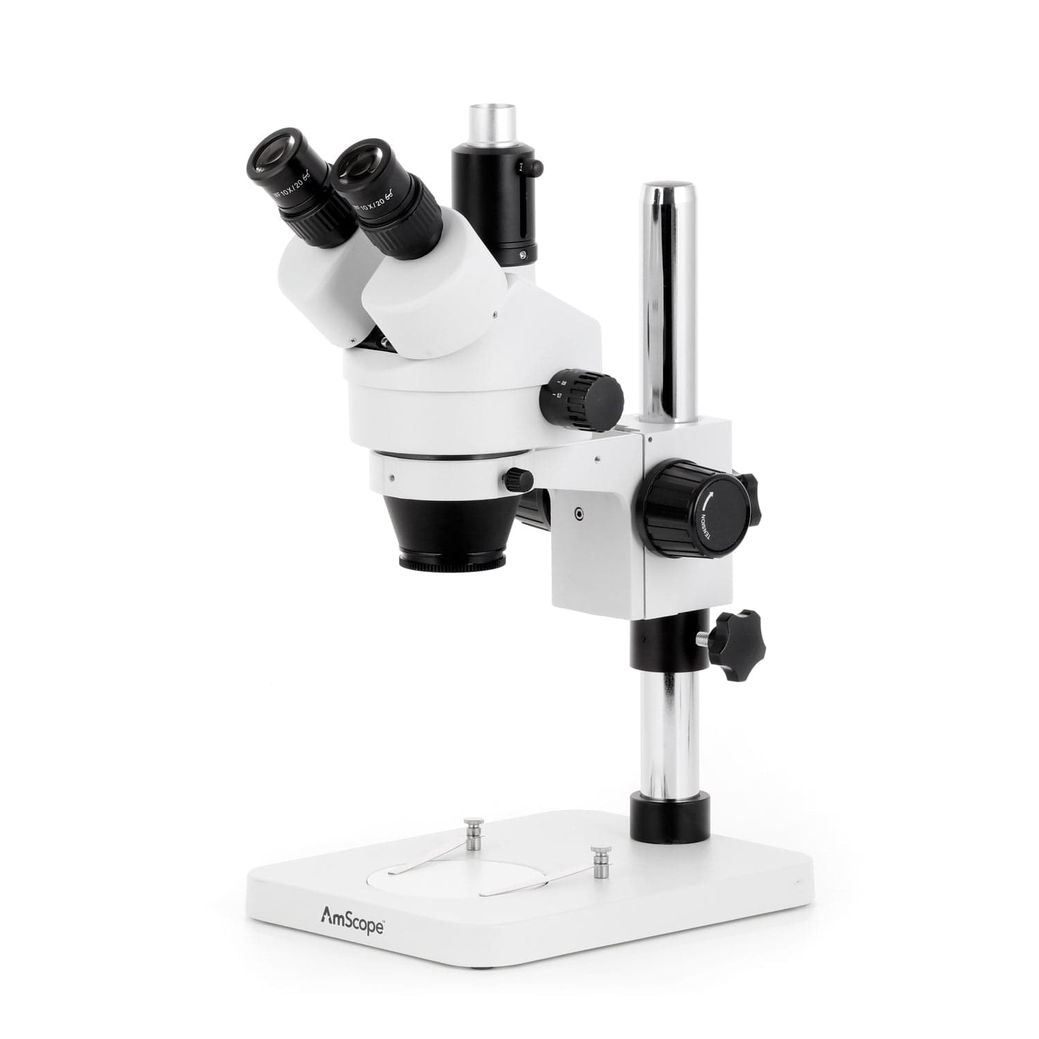 AmScope SM-1 Series Zoom Trinocular Stereo Microscope 7X-45X Magnification with 56 LED Compact Ring Light on Pillar Stand