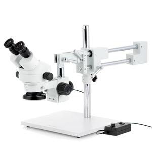 3.5X-180X Binocular Stereo Zoom Microscope w/144 LED Ring Light on Double Arm Boom Stand