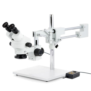 3.5X-45X Binocular Stereo Zoom Microscope w/Multi-Zone 144 LED on Double Arm Boom Stand