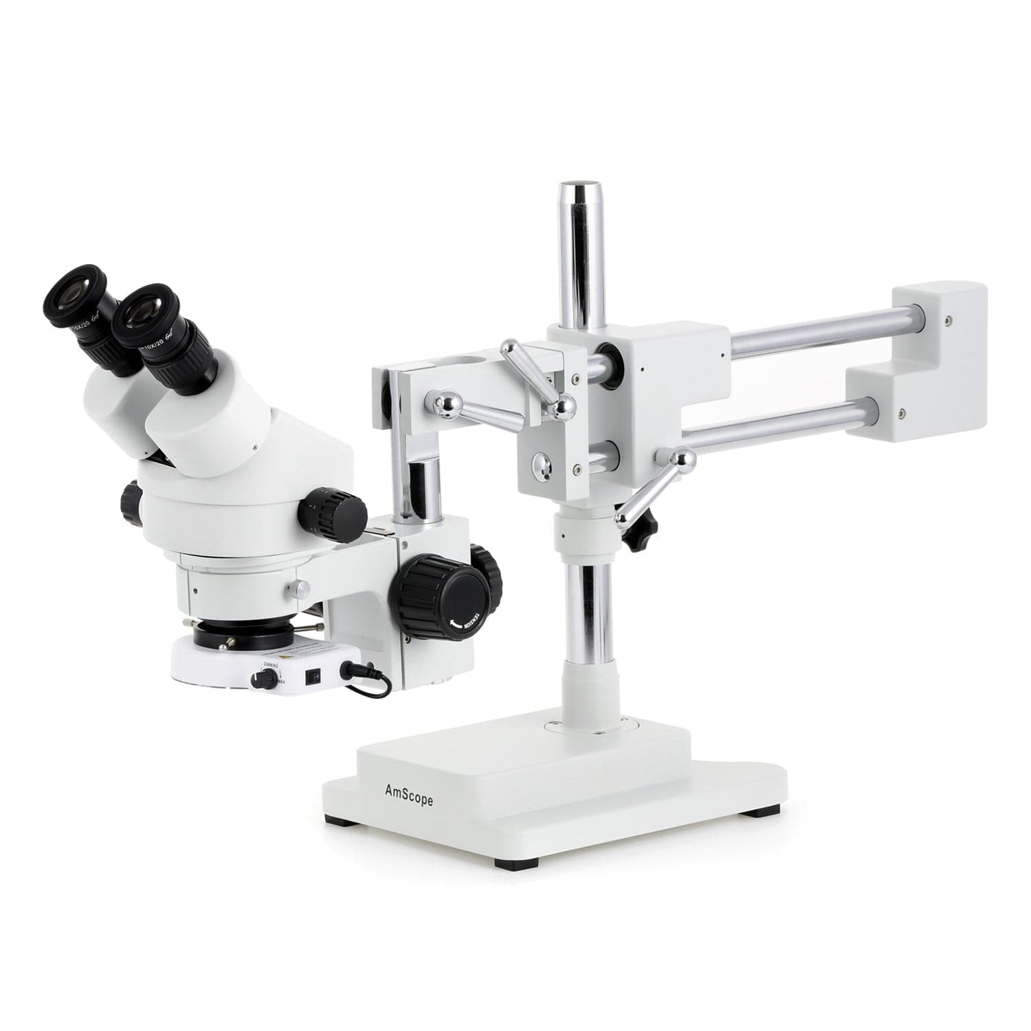 AmScope SM-4B Series Binocular Zoom Stereo Microscope 7X-90X Magnification with 80 LED Compact Ring Light on Double Arm Boom Stand