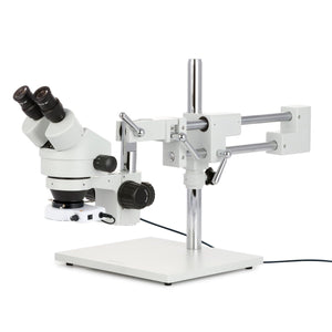 AmScope SM-4B Series Binocular Zoom Stereo Microscope 3.5X-45X Magnification with 80 LED Compact Ring Light on Double Arm Boom Stand