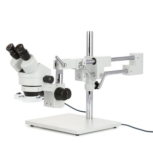 AmScope SM-4B Series Binocular Zoom Stereo Microscope 3.5X-90X Magnification with 8W Fluorescent Ring Light on Double Arm Boom Stand