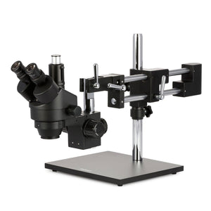 AmScope SM-4T Series Simul-Focal Trinocular Zoom Stereo Microscope Black 3.5X-90X Magnification on Double Arm Boom Stand