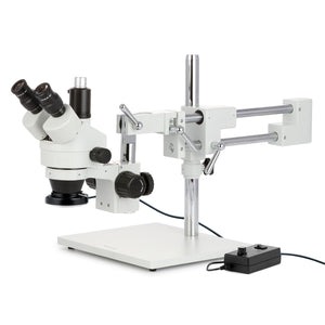 3.5X-180X Trinocular Stereo Zoom Microscope w/144 LED Ring Light on Double Arm Boom Stand