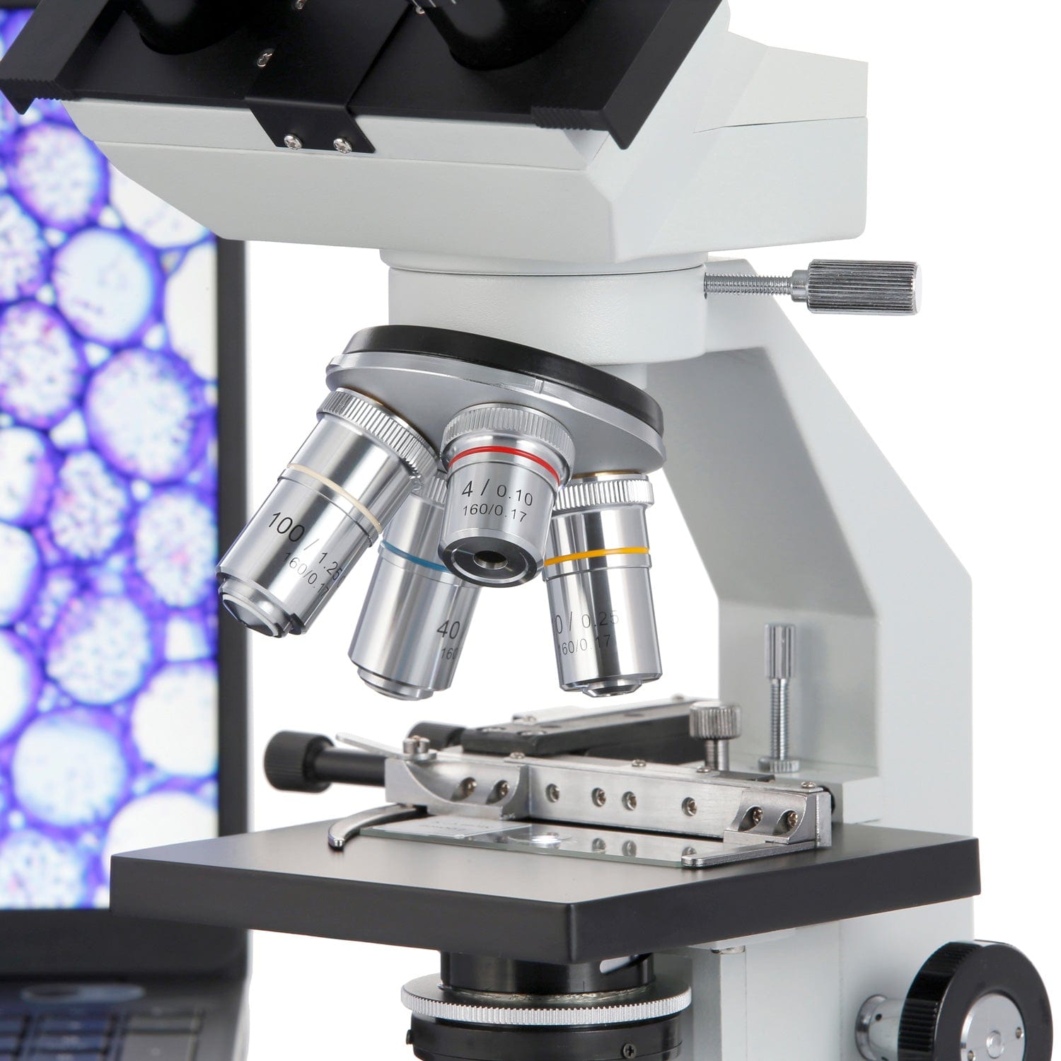 AmScope B100 Series Biological Binocular Compound Microscope 40X-1000X Magnification with LED and Mechanical Stage