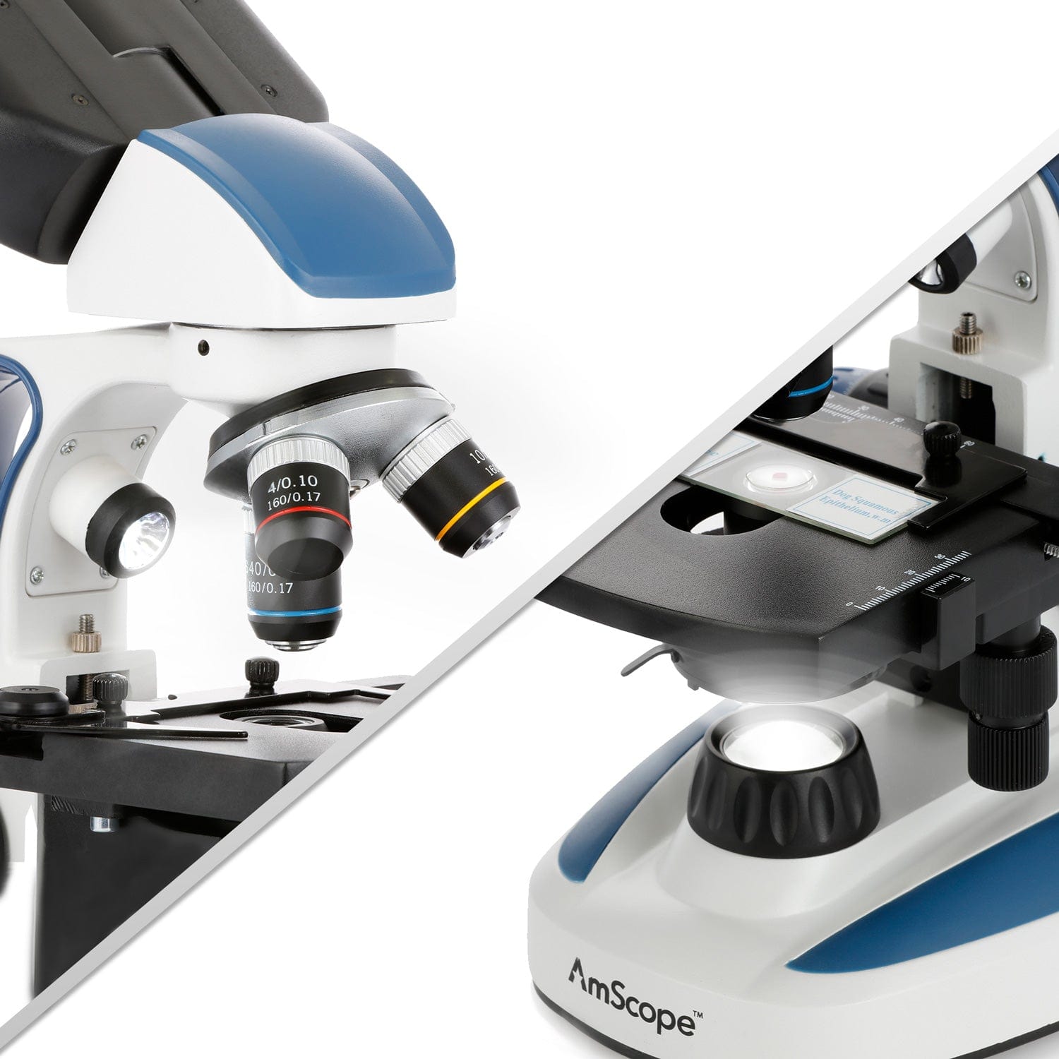 AmScope B110 Series Binocular Compound Microscope 40X-400X Magnifiaction dual LED, Ergonomic, Lab With 3D Two-Layer Mechanical Stage