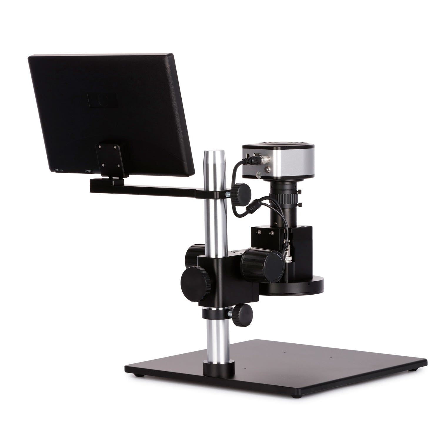 AmScope DM650 Series Digital Video Inspection Digital Microscope HD 0.6X-5X Magnification on Table Stand with Smart Motorized Auto-Zoom + 11.6" HD Monitor