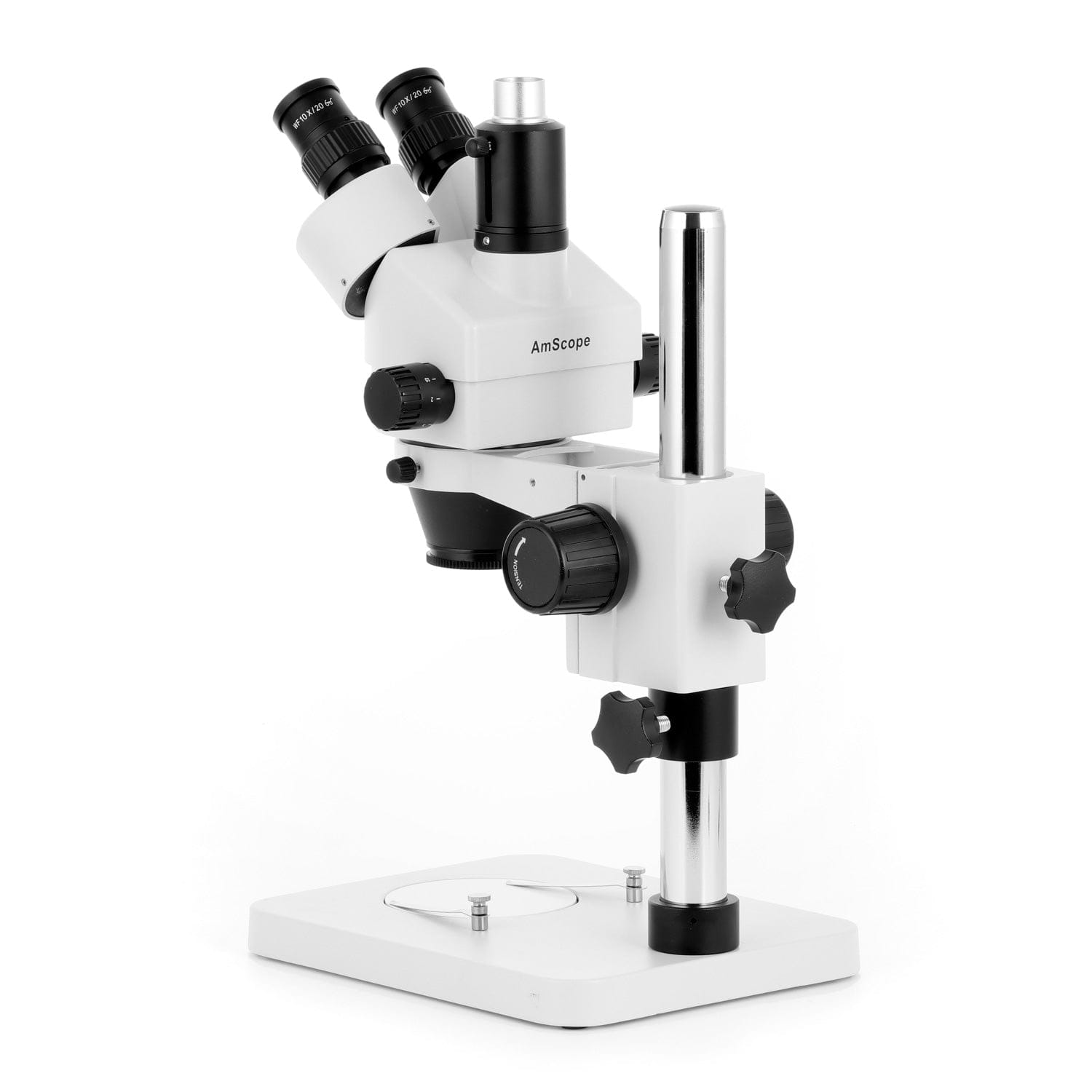 AmScope SM-1 Series Zoom Trinocular Stereo Microscope 7X-45X Magnification with 56 LED Compact Ring Light on Pillar Stand