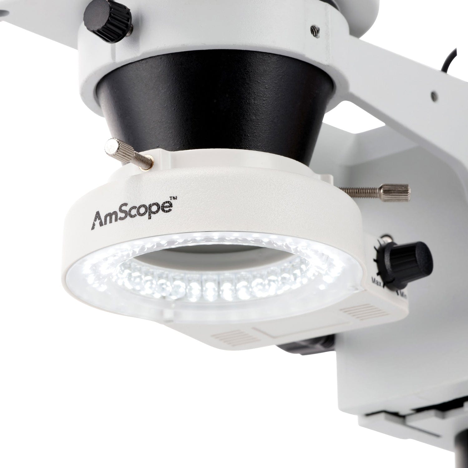AmScope SM-4B Series Binocular Zoom Stereo Microscope 7X-90X Magnification with 80 LED Compact Ring Light on Double Arm Boom Stand