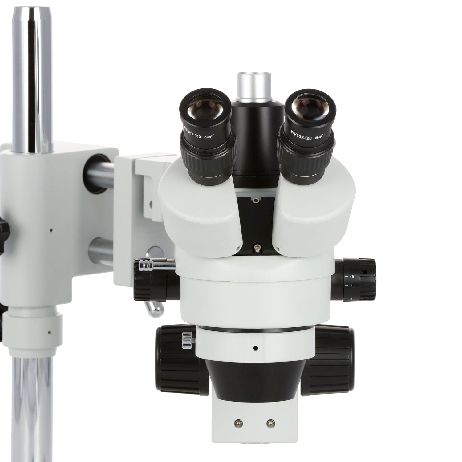 AmScope SM-4 Series Zoom Trinocular Stereo Microscope 3.5X-180X Magnification with 144 LED Compact Ring Light and 20MP USB 3.0 C-mount Camera on Double Arm Boom Stand