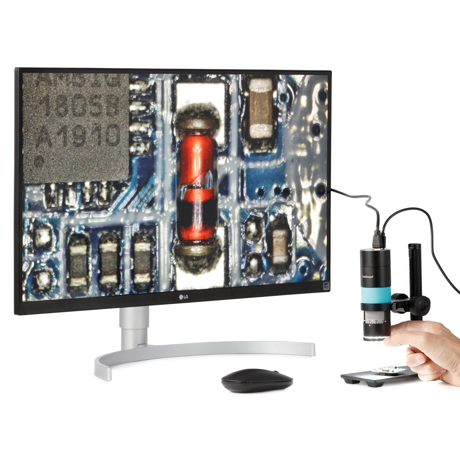 AmScope HHD Series All-In-One 2.1MP Professional Polarizing HDMI Handheld Digital Microscope with 10X-280X, LED Ring Illuminator, and Table Stand