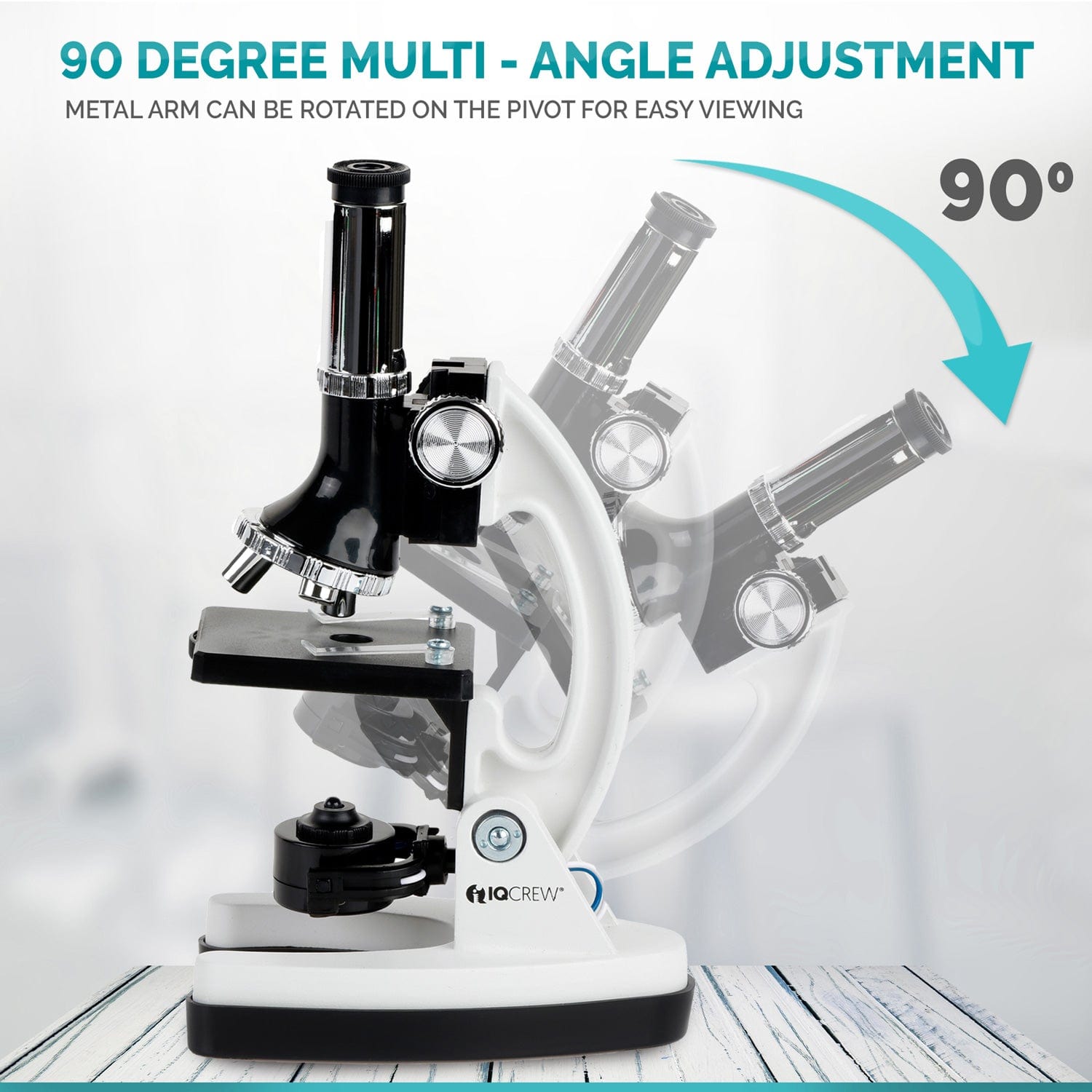 IQCrew By AmScope M30 Series 52-pcs STEM Microscope Kit for Kids 120X-1200X Magnification with Metal Body, Plastic Slides, LED Light and Storage Box