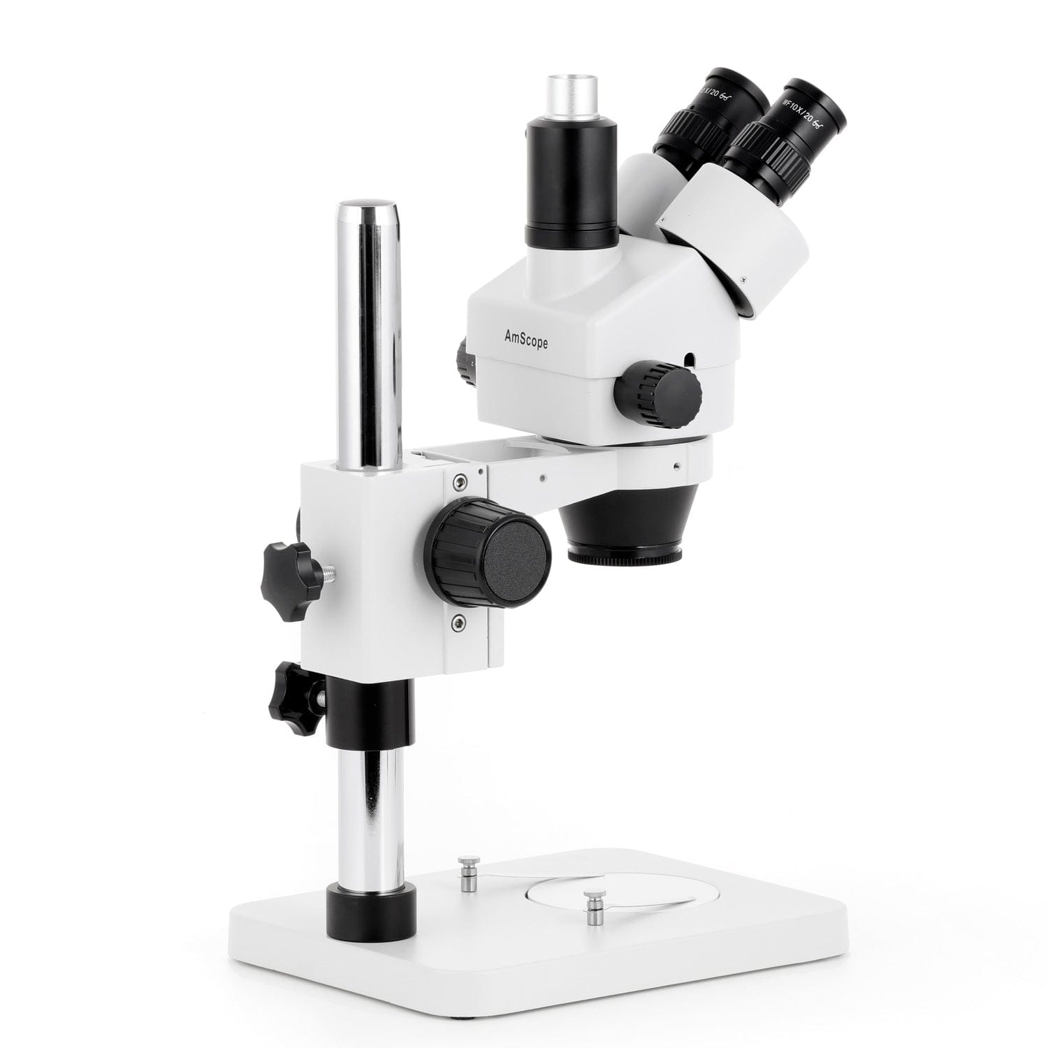 AmScope SM-1 Series Zoom Trinocular Stereo Microscope 7X-45X Magnification with 56 LED Compact Ring Light on Pillar Stand