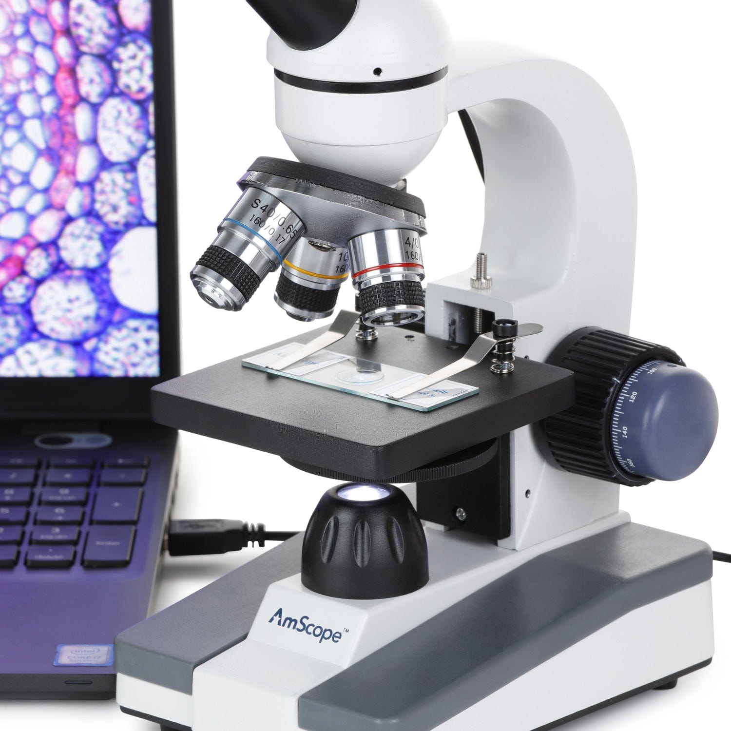 AmScope M150 Series Portable Student Monocular Compound Microscope 40X-1000X Magnification with LED and 1MP USB Eyepiece Camera