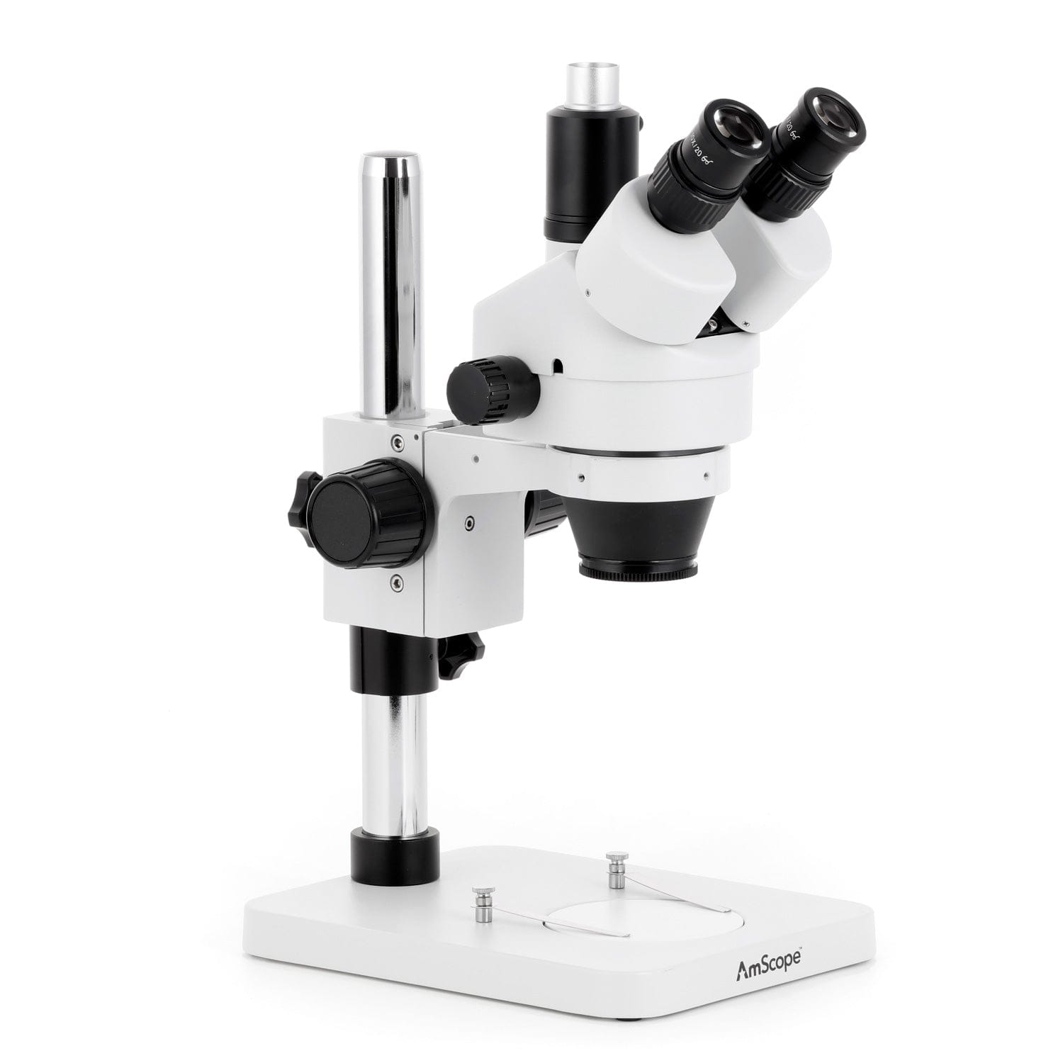 AmScope SM-1 Series Zoom Trinocular Stereo Microscope 7X-45X Magnification with 56 LED Compact Ring Light on Pillar Stand