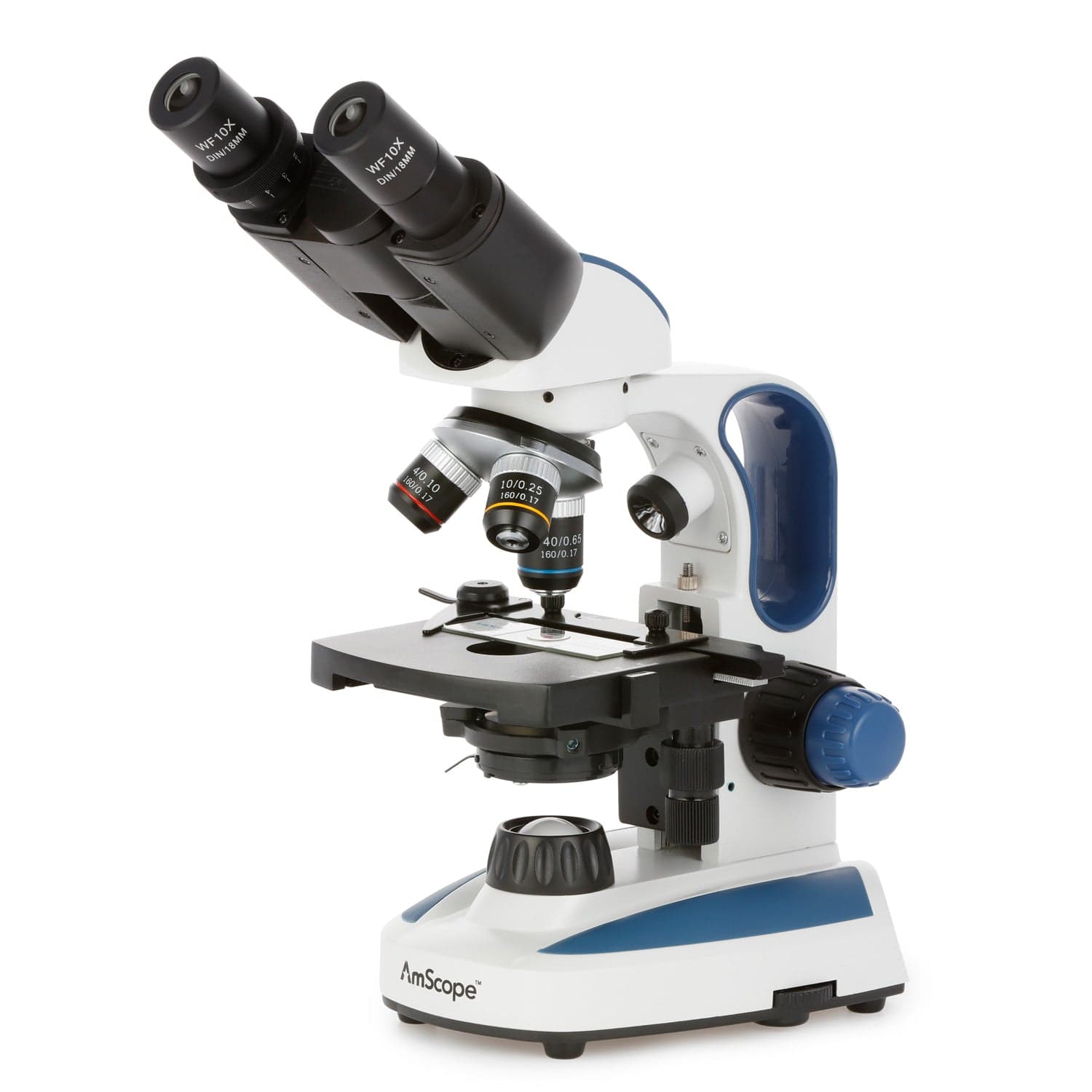 AmScope B110 Series Binocular Compound Microscope 40X-400X Magnifiaction dual LED, Ergonomic, Lab With 3D Two-Layer Mechanical Stage