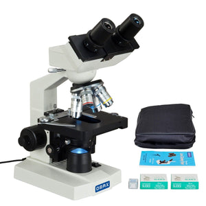 40X-2500X Compound Binocular LED Microscope+Vinyl Case+Slides+Covers+Lens Paper