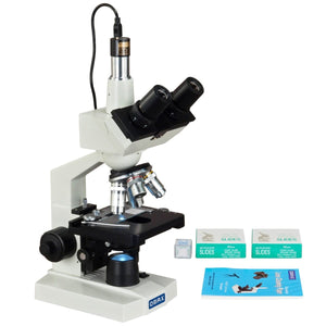 OMAX 40-2000X Lab Trinocular LED Microscope+1.3MP Camera+Blank Slides+Lens Paper