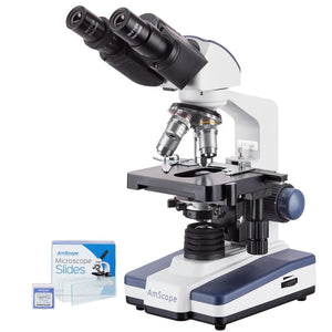 40X-2500X LED Lab Binocular Compound Microscope w/ 3D Stage w/ 50pc Blank Slides