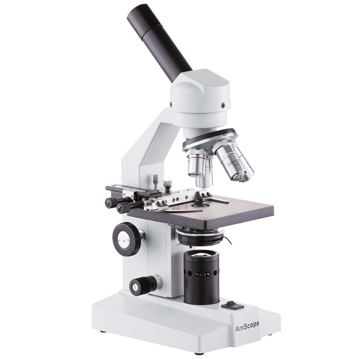 AmScope M500 Series LED Student Monocular Compound Microscope 40X-2500X Magnification with Mechanical Caliper