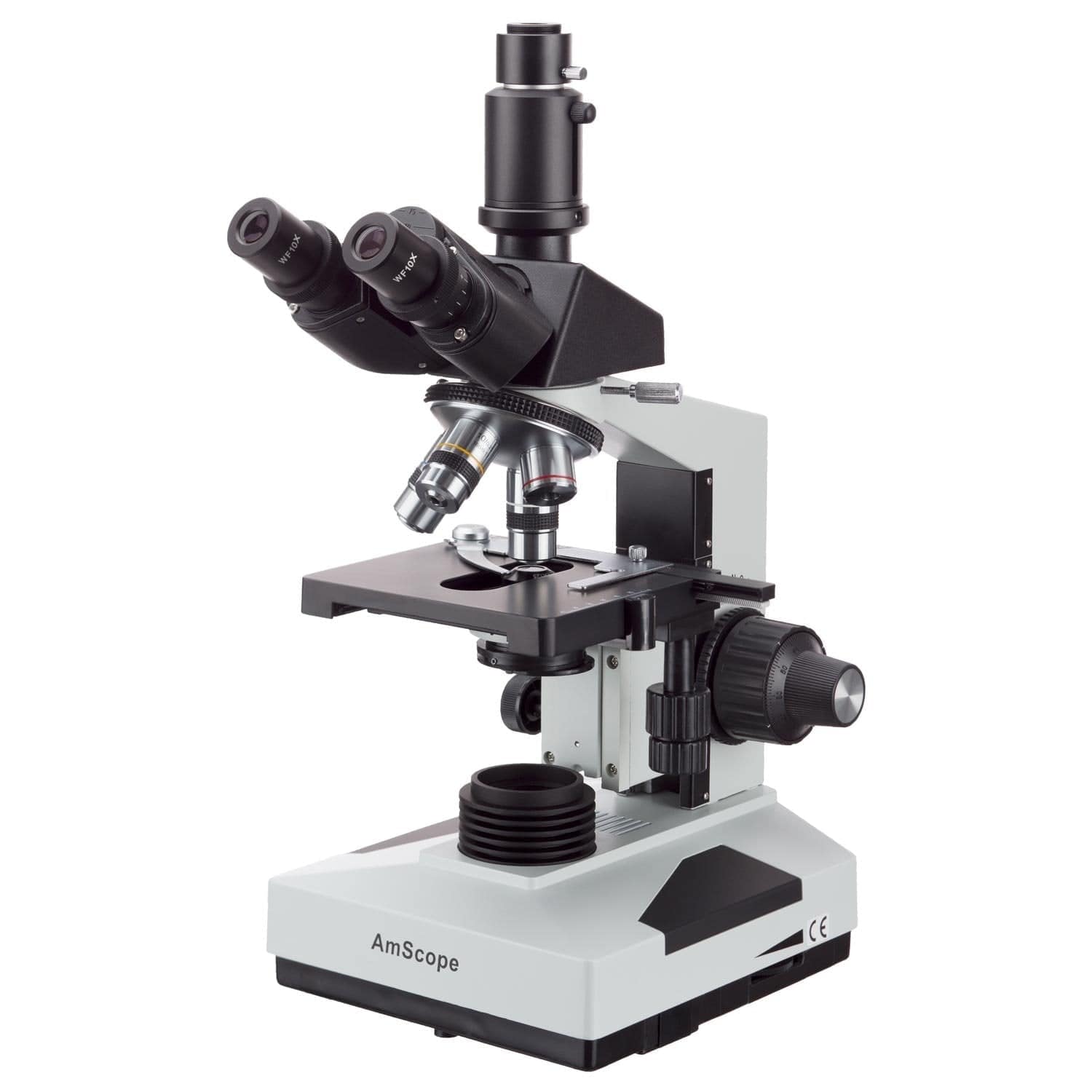 AmScope 490 Series Trinocular Compound Microscope 40X-2000X Magnification, 1.3MP USB 2.0 C-mount Camera