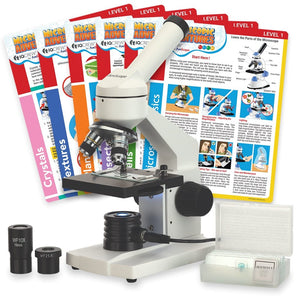 40X-1000X Monocular LED Metal Frame Compound Microscope with Blank Slides and Experiment Cards