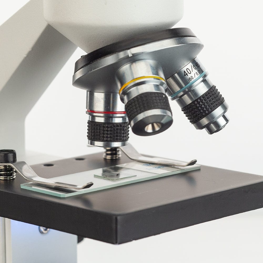 AmScope M102 Series Metal Frame Monocular Compound Microscope 40X-1000X Magnification with LED, Blank Slides and Experiment Cards