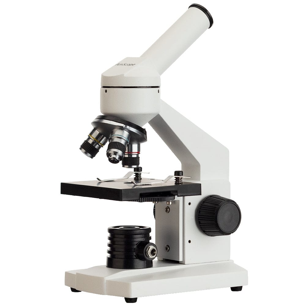 AmScope M102 Series Metal Frame Monocular Compound Microscope 40X-1000X Magnification with LED, Blank Slides and Experiment Cards