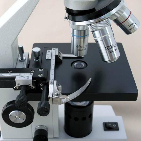 AmScope M500 Series LED Student Monocular Compound Microscope 40X-2500X Magnification with Mechanical Caliper