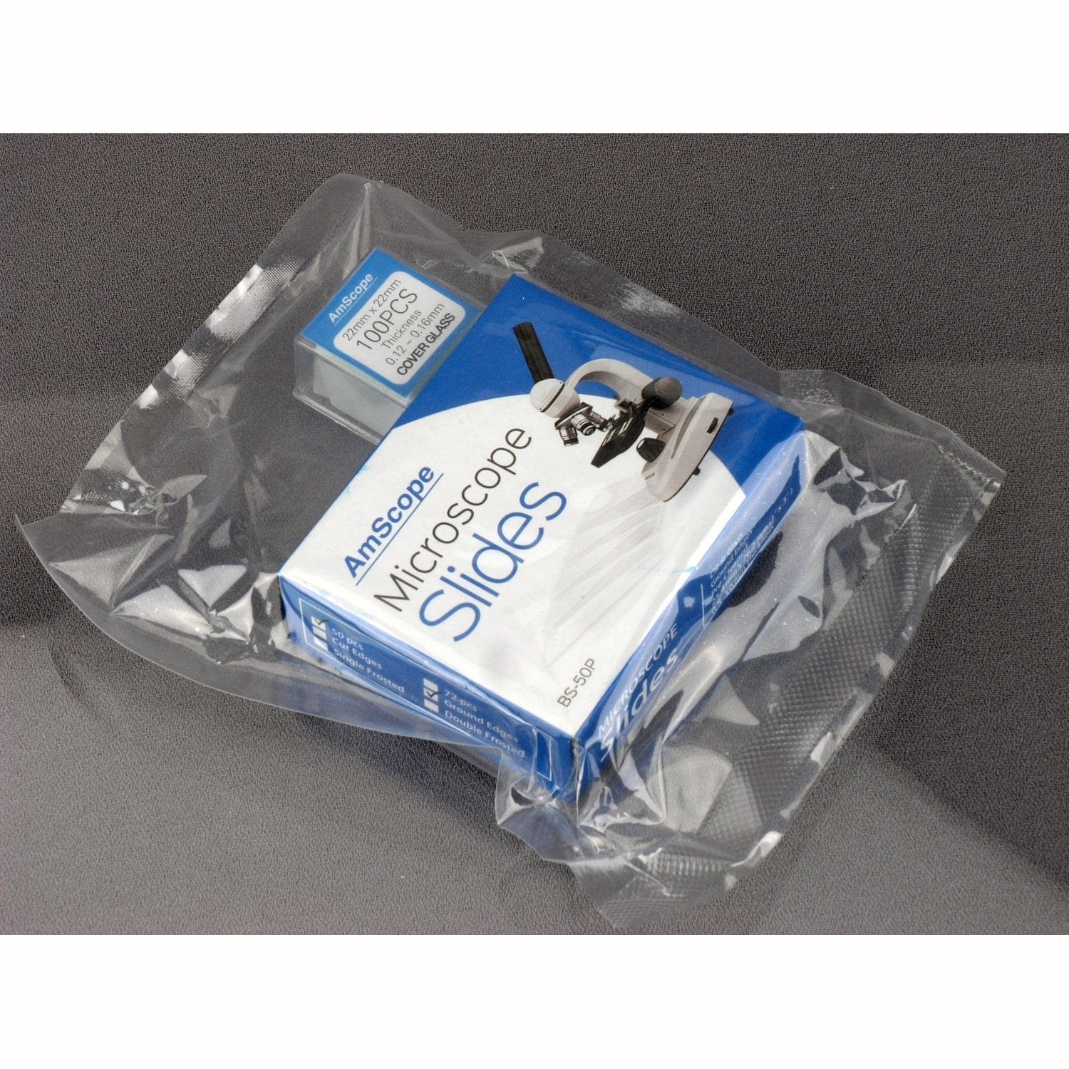 AmScope 25 Prepared Microscope Slides, 50 Pre-Cleaned Blank Plate Slides, 6 Single Depression Concave Slides and 100 Coverslips