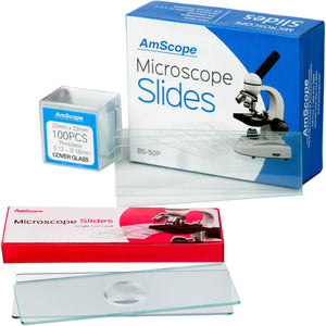 50 Pre-Cleaned Blank Plate Microscope Slides and 6 Single Depression Concave Slides Plus 100 Coverslips