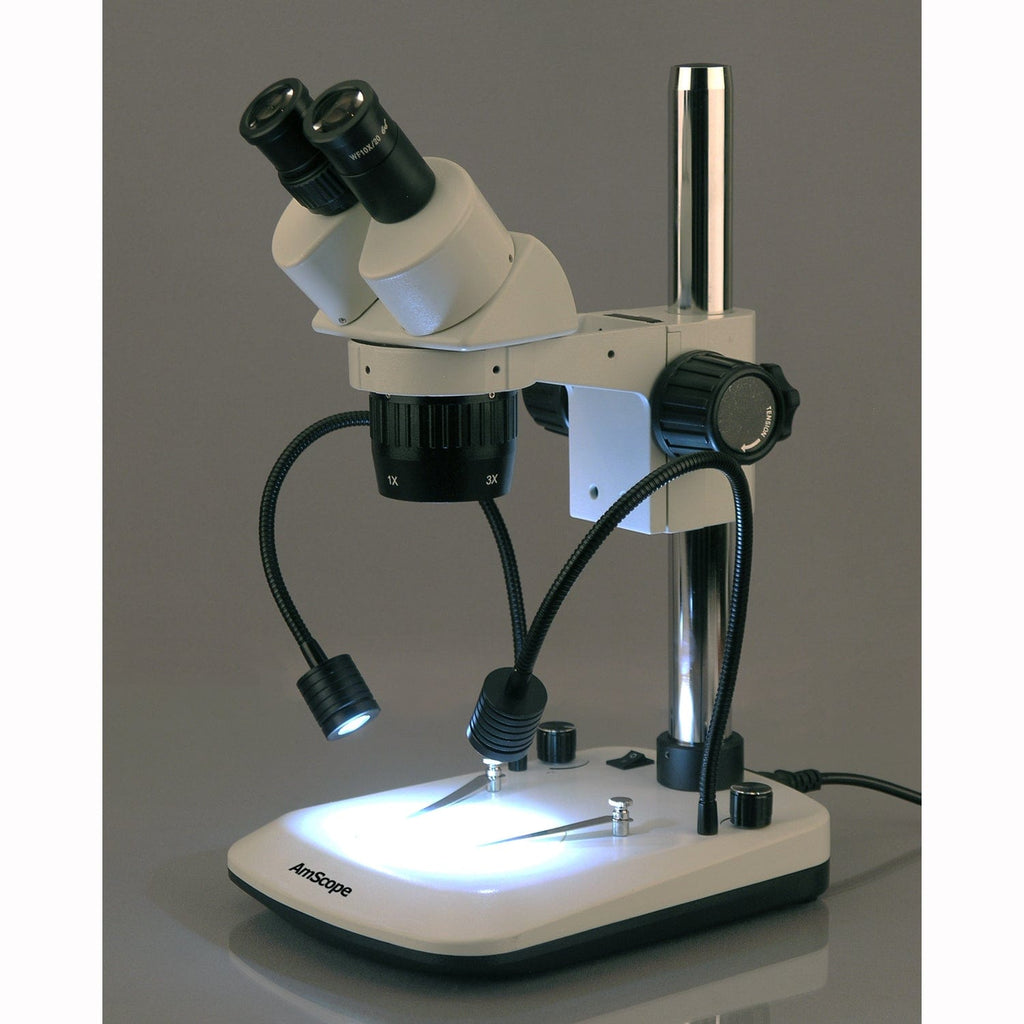 AmScope Stereo Microscope Table Stand With Built In Dual Gooseneck Ill ...