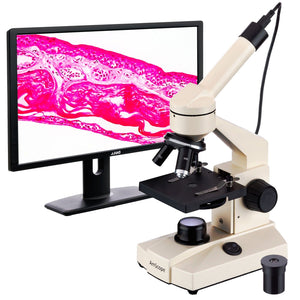 40X-1000X Student Field Microscope with LED Lighting + 3MP Camera