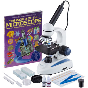 40X-1000X Biology Science Metal Glass Student Microscope with USB Digital Camera, Slide Preparation Kit and Book