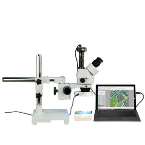OMAX 3.5X-90X Trinocular Zoom Stereo Boom Microscope +5MP Camera +LED Ring Light