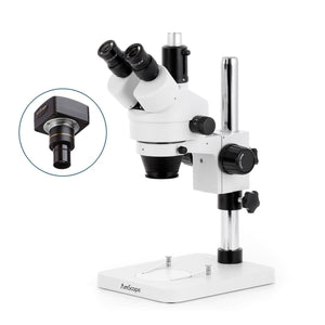 Amscope 3.5X-90X Trinocular Stereo Zoom Microscope w Pillar Stand+5MP USB Camera