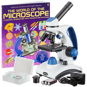 AmScope M162 Series Best Students and Kids Portable Compound Microscope Kit 40X-1000X Magnification Portable Dual Light All Metal with Slides and Microscope Book
