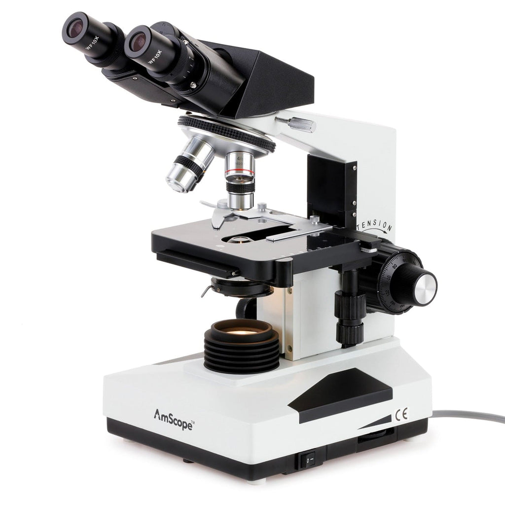 AmScope B490 Series Professional Biological Binocular Compound Microscope 40X-2000X Magnification With 20W Halogen and 3D Mechanical Stage