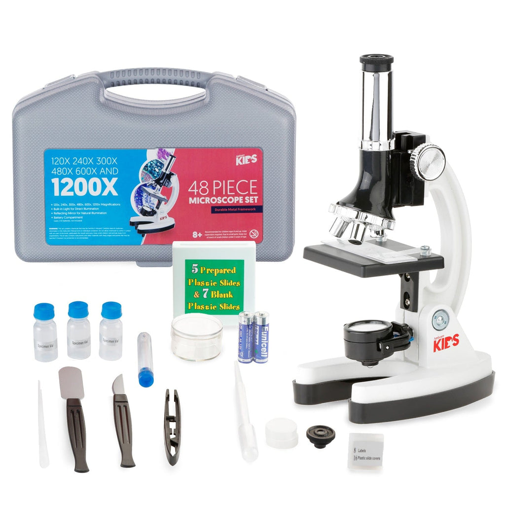 IQCrew By AMSCOPE M30 Series KIDS Compound Microscope 120X-1200X Magnification 48pc Metal Arm Educational Starter Biological Microscope Kit
