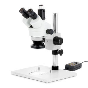 3.5X-180X Trinocular Stereo Zoom Microscope w/Multi-Zone 144 LED on Pillar Stand with Extra Large Base Plate