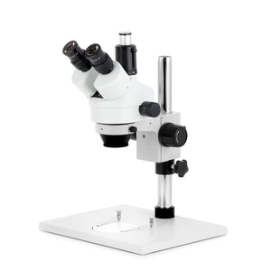 3.5X-180X Trinocular Stereo Zoom Microscope w/64 LED Compact Ring Light on Pillar Stand with Extra Large Base Plate